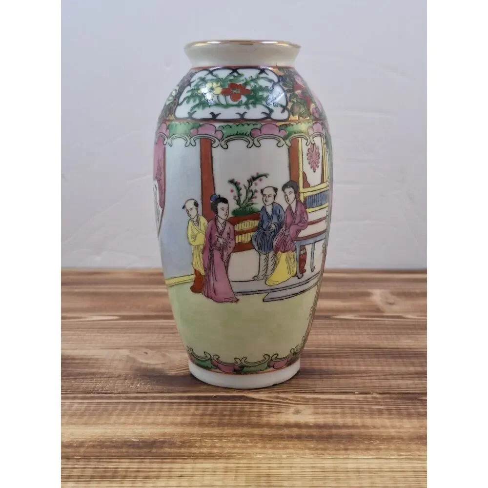 Chinese Red Dragon Stamp Family Rose Porcelain Vase Vtg 6